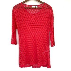 Chico’s swim coverup with 3/4 length sleeves, open  knit